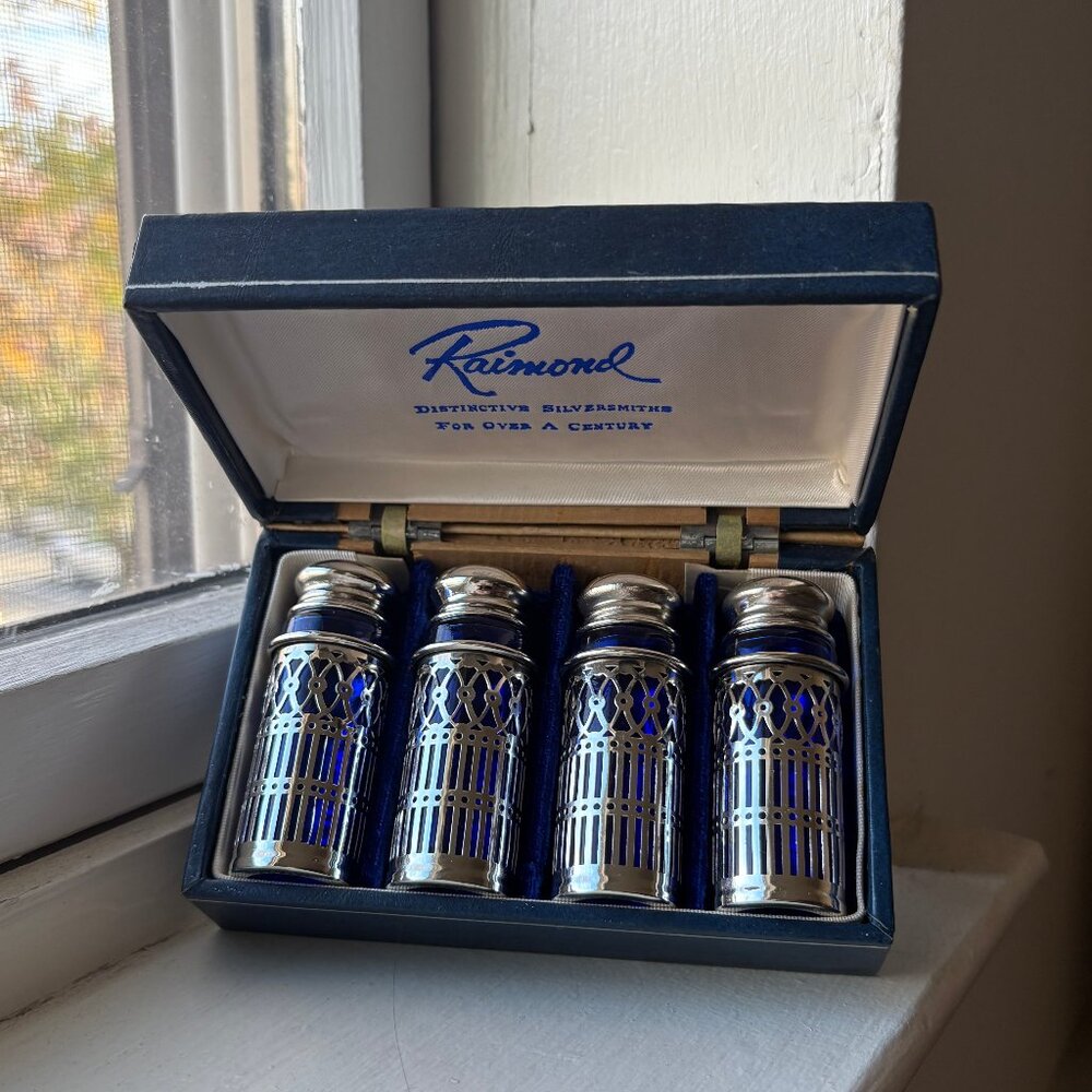 Raimond Vintage Cobalt and Silver Salt and Pepper Shakers